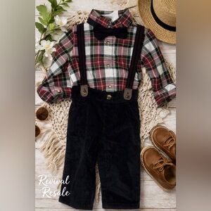 Vintage Inspired Plaid Toddler Outfit Set 6M Suspenders Bow Tie Festive